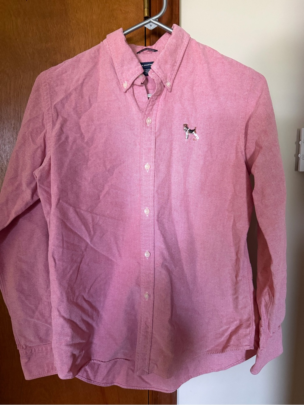 Ralph Lauren Pink Button-Down Shirt with Embroidered Dog Logo